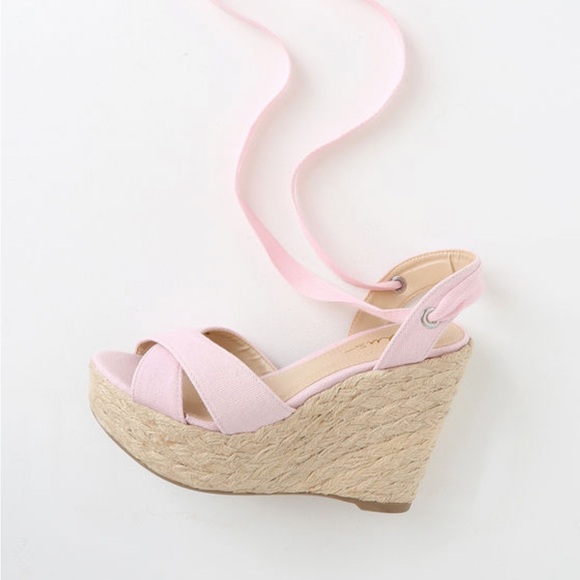Lulus Pink and Tan Espadrille Wedges - Picture 4 of 6